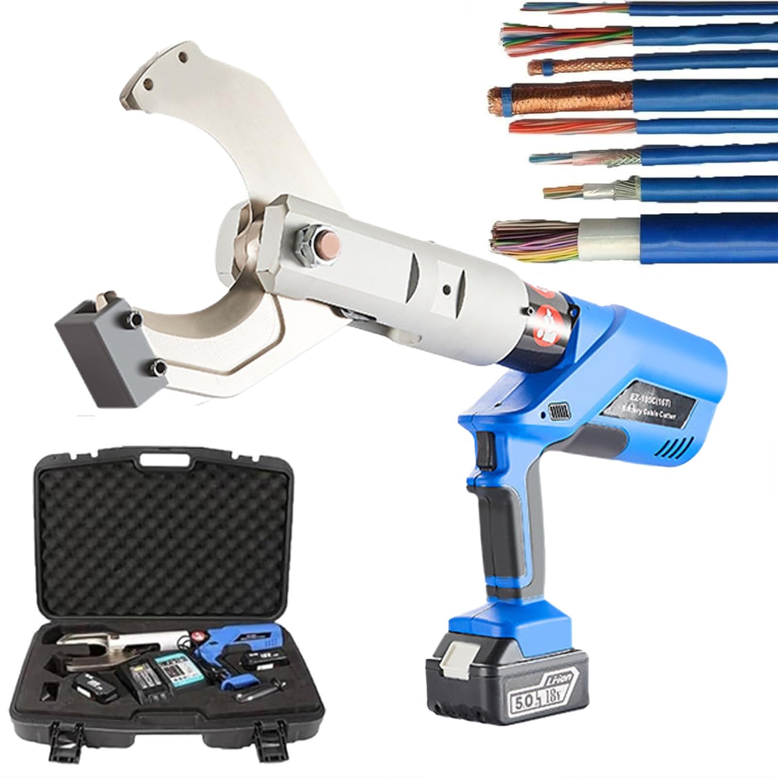 Cortador De Cables Recargable, Herramienta HidráUlica De Corte De Cables, Tijeras EléCtricas Para Cables De Aluminio Y Cobre Blindados De 65 Mm A 135 Mm, Con Pantalla Led Y 2 BateríAs(EZ105C)