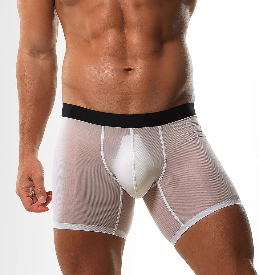Evankin Men's Boxer Brief Underwear Ice Silk Mesh See Through Underpants Sports Extended Anti Crotch Shorts Running - Image 3