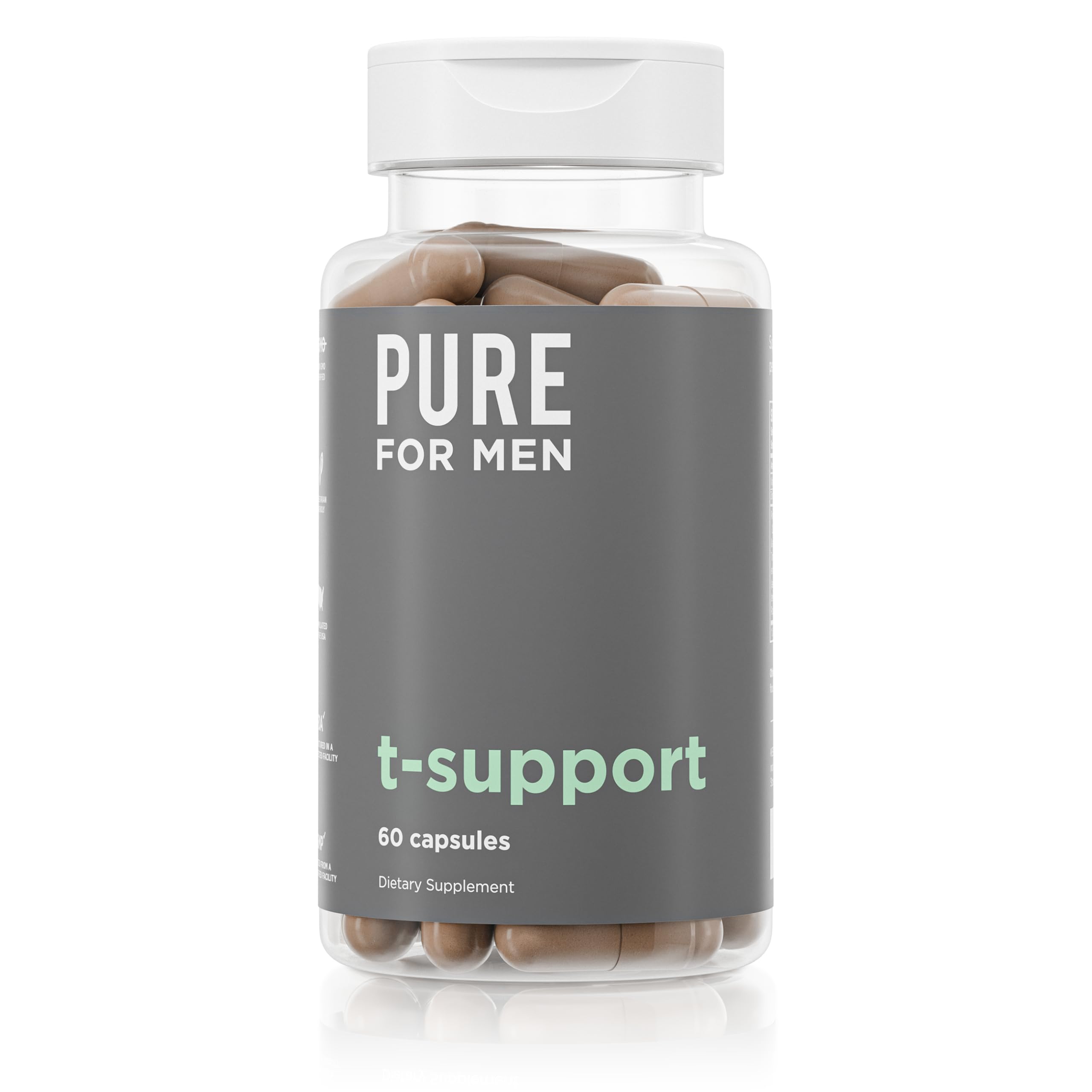 Pure for Men T-Support Supplement | Vegetarian Total Support for Men with Maca, Vitamin D, & Ashwagandha, Muscle Health | Endurance, Strength, Focus, & Energy Support | 60 Capsules