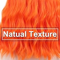 Vista 5 de Pelucas cortas onduladas con flequillo, pelucas sintéticas coloridas rizadas, longitud media de hombro, naranja, mezcla de 14 pulgadas de naranja