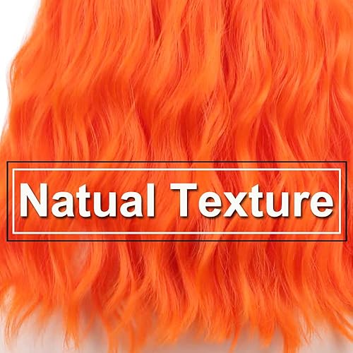 Miniatura 5 de Pelucas cortas onduladas con flequillo, pelucas sintéticas coloridas rizadas, longitud media de hombro, naranja, mezcla de 14 pulgadas de naranja