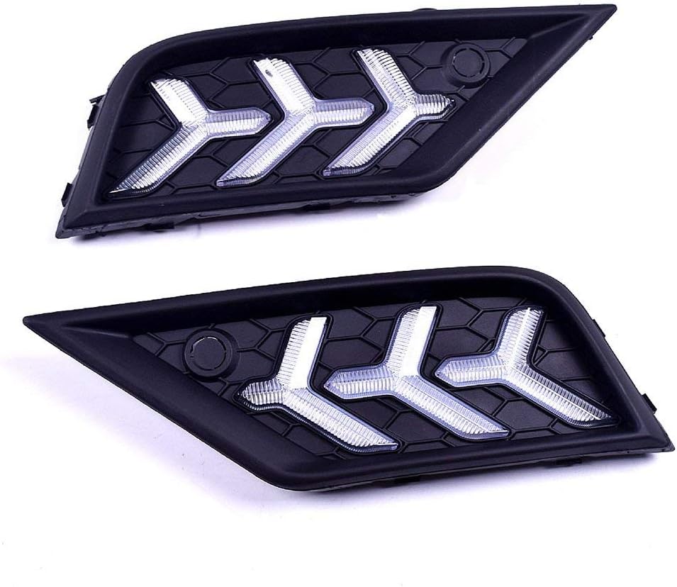 Pair of LED Daytime Running Light Drl, Front Bumper Fog Lamp Turn Signal Light w/LED Bulbs Replacement for VW Tiguan 2017 Up and Tiguan L 2017, Left and Right Side (White+Yellow)