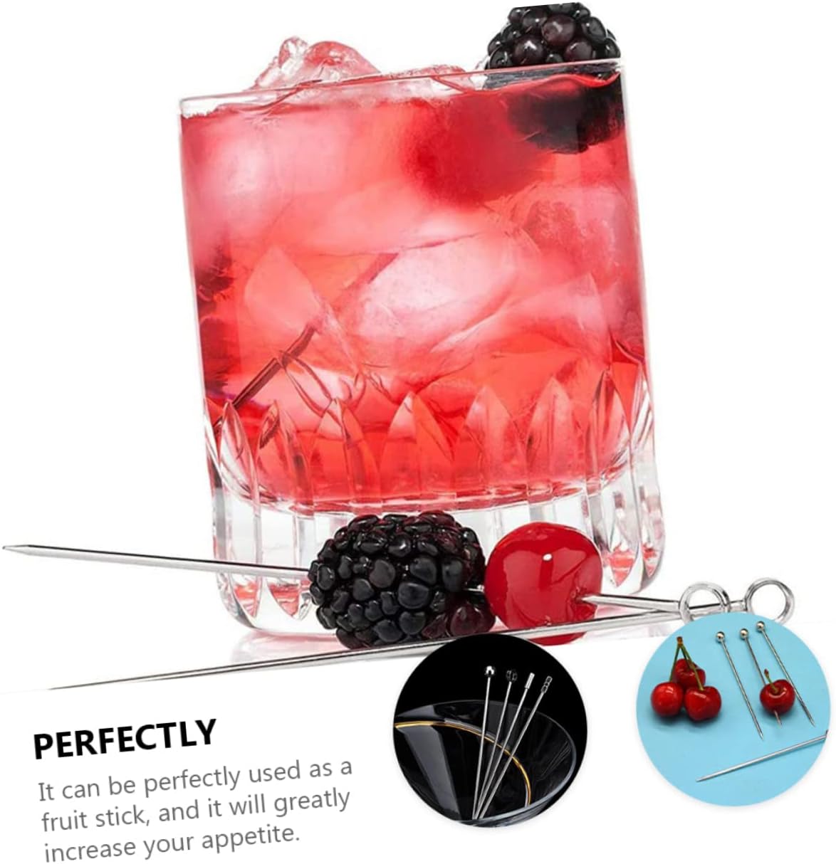 20pcs Stainless Skewers Cocktail Picks Set Fruit Sticks for Garnishing Cocktails
