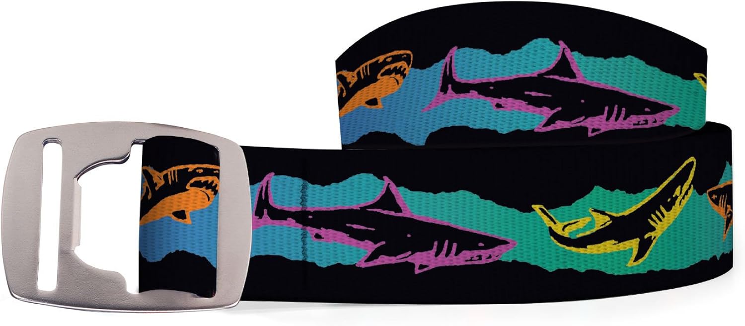 Croakies Mens Artisan Bottle Opener Buckle Belt, Sharks Retro, up to 52" x 1.5" : Clothing, Shoes & Jewelry