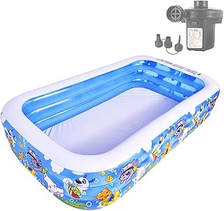 Inflatable Pool with Air Pump Blow Up Pool Family Full-Sized Inflatable Swimming Pool Above Ground Swimming Pool Rectangular for Kids Adults Toddlers Outdoor Garden Backyard