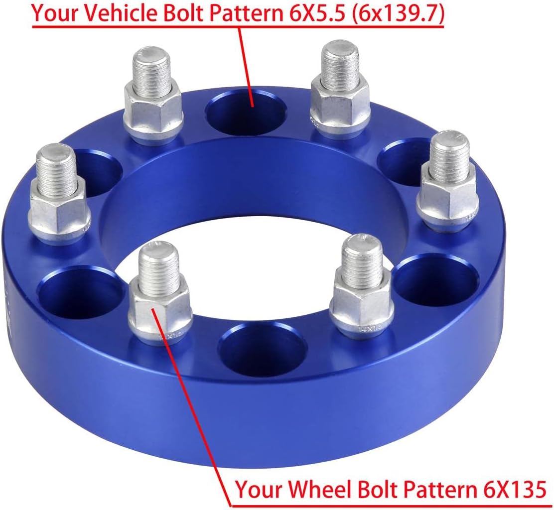 6x5.5 to 6x135 Forged Wheel adapters 1.5 inch with M14x1.5 Studs for Aftermarket Wheels with 6x135 PCD, Compatible with Chevy Silverado Tahoe Suburban Yukon Sierra