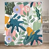 KOMLLEX Abstract Leavs Shower Curtain for Bathroom Decor 60Wx72H Inches Aesthetic Tropical Boho Flor