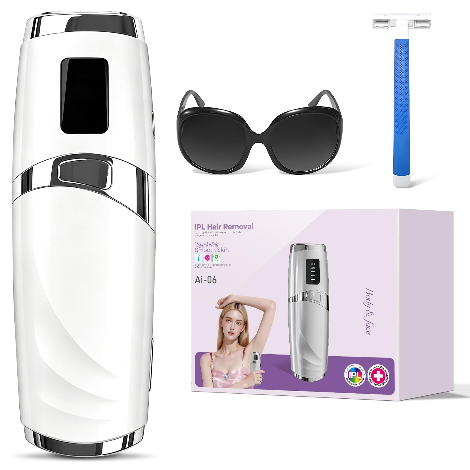 Lumiere Pulsee Depilator, 999,999 miga IPL, depilator laserowy IPL, ręczny/elektryczny, depilatory pulsacyjne, 530-1200 nm, usuwanie włosów pod pachami, dżersej, ciało, biały