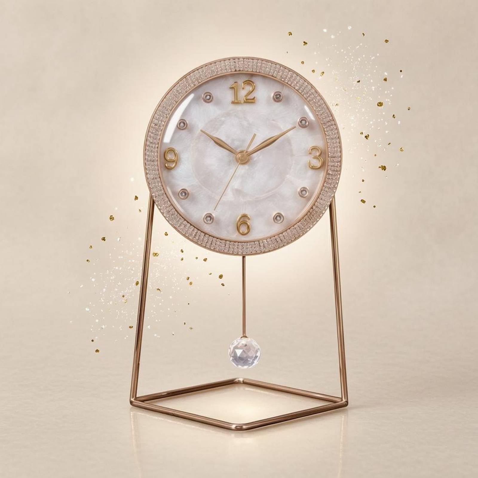 Baoblaze Reloj de Escritorio Reloj de Mesa Reloj Decorativo Reloj Analógico con de Cristal Construcción Metálica y Borde Resplandeciente Movimiento Silencioso, Reloj De Mesa Redondo