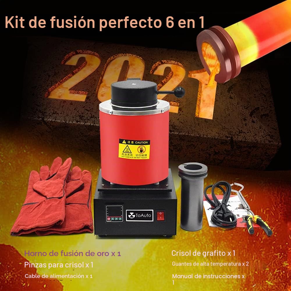 TOAUTO horno de fusión de oro de 3 kg, aluminio 110 V horno de fundición de refinado, Stock estadounidense