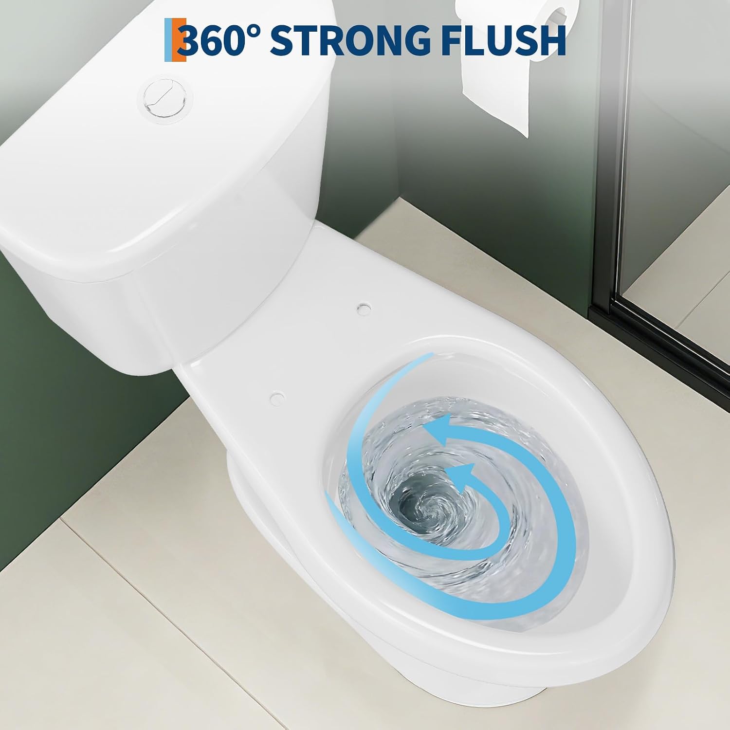 Senfot Two-Piece Elongated Toilet 17”, Top Dual Flush Buttons Excludes Cover Plate + Includes Water Fixture, American Standard Toilet for Bathroom Comfort, Powerful Flushing, White
