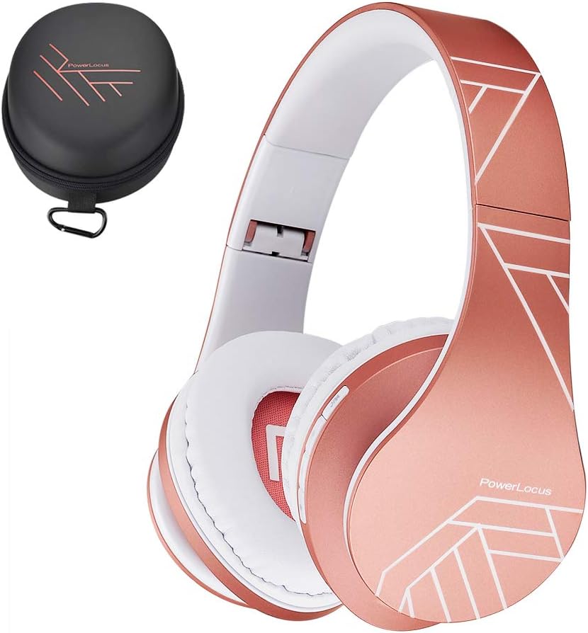 – PowerLocus Bluetooth Over-Ear Headphones, Wireless Stereo Foldable Headphones Wireless and Wired Headsets with Built-in Mic, Micro SD/TF, FM for iPhone/Samsung/iPad/PC (Rose Gold)