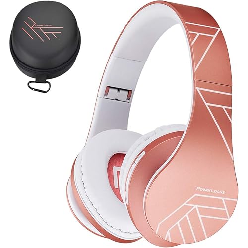 PowerLocus Bluetooth Over-Ear Headphones, Wireless Stereo Foldable Headphones Wireless and Wired Headsets with Built-in Mic, Micro SD/TF, FM for iPhone/Samsung/iPad/PC (Rose Gold)