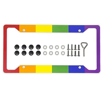 International Tie License Plate Frame, Made 304 Stainless Steel (Rainbow Vertical)