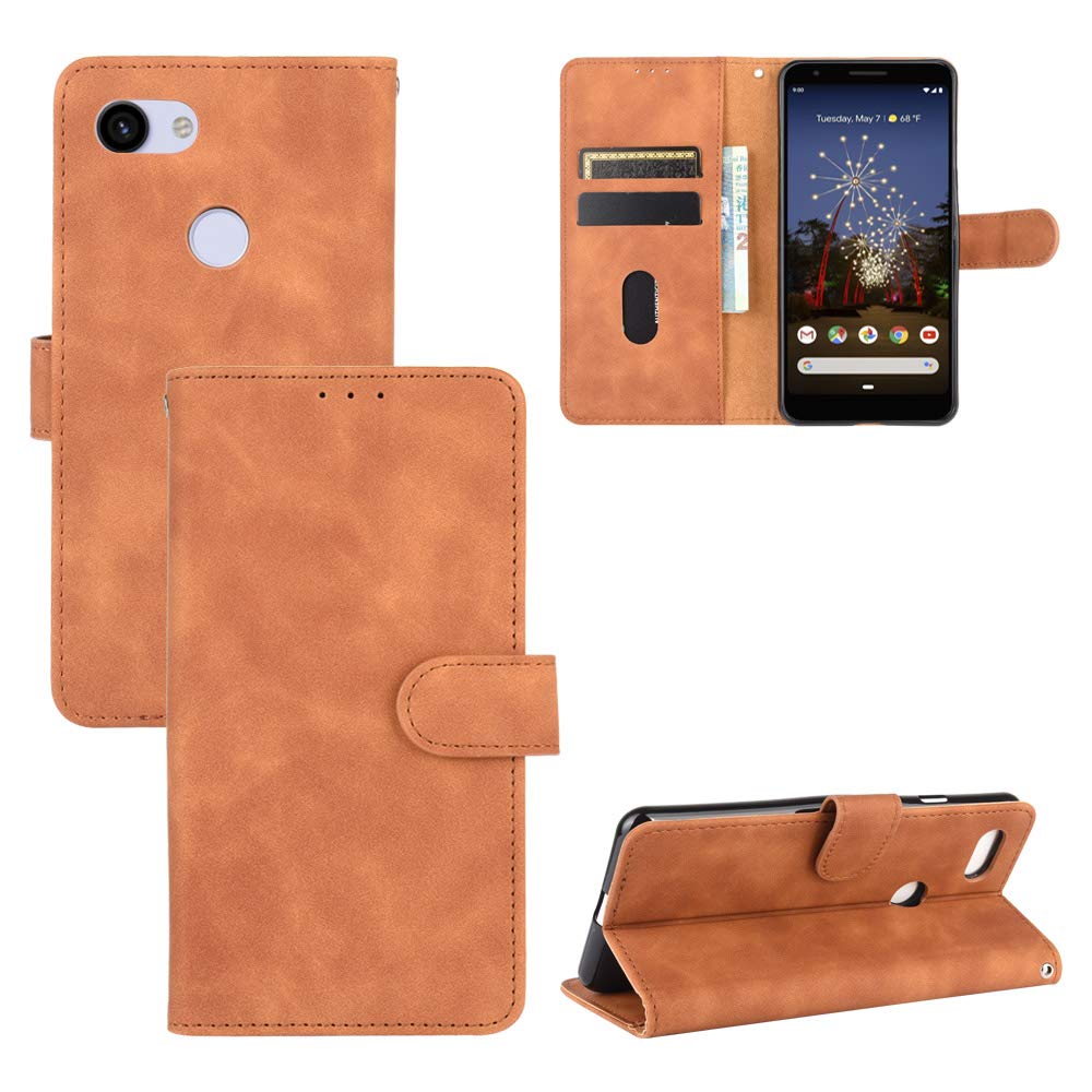 Compatible with Google Pixel 3A XL Magnetic Closure Card Holder Flip Stand Case Cover Brown