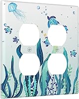 Vista 78 de Placa de pared de tortugas marinas, hierba oceánica, medusas, peces y algas marinas, placa de pared de doble palanca, cubierta de interruptor de luz