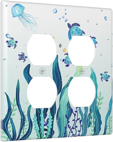 Miniatura 78 de Placa de pared de tortugas marinas, hierba oceánica, medusas, peces y algas marinas, placa de pared de doble palanca, cubierta de interruptor de luz