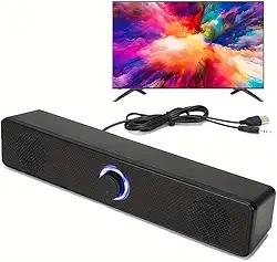 Alto-falantes de computador com fio alimentado por USB com plugue de 3,5 mm e controle de volume, saída de áudio estéreo para computadores e laptops