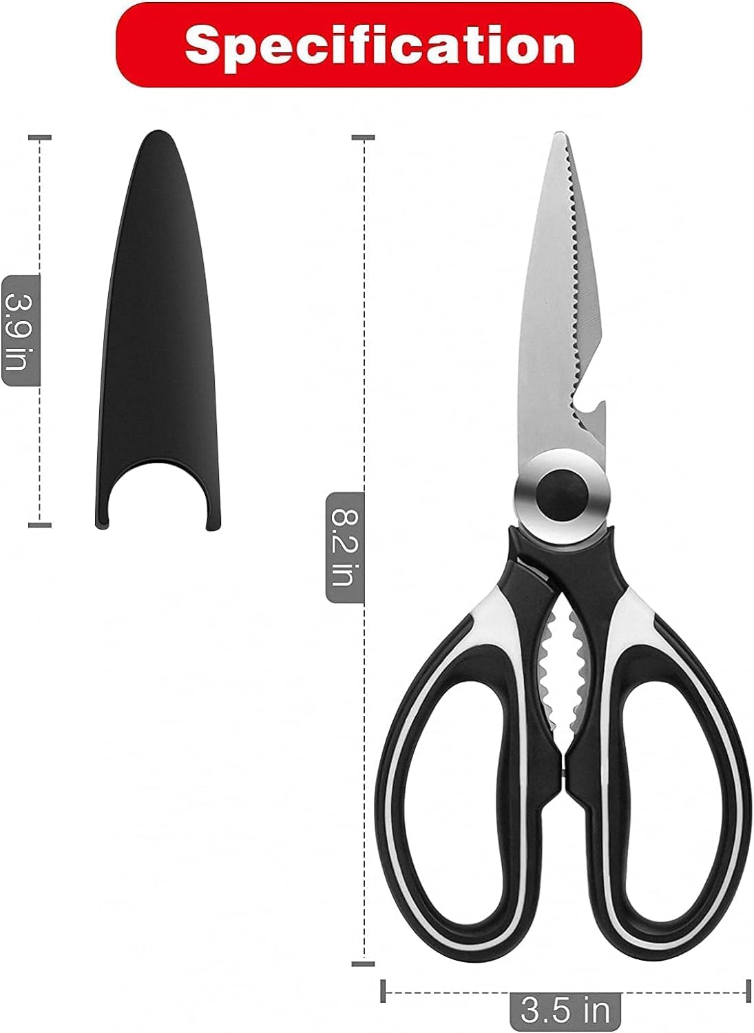 AJARVAR Multi Purpose Made In Japan Kitchen Scissors, food scissors,Premium Stainless Steel Solid Kitchen Shears for Meat, Seafood, Chicken, Vegetables, Herbs, BBQ, Bottle Opener (Black) 2