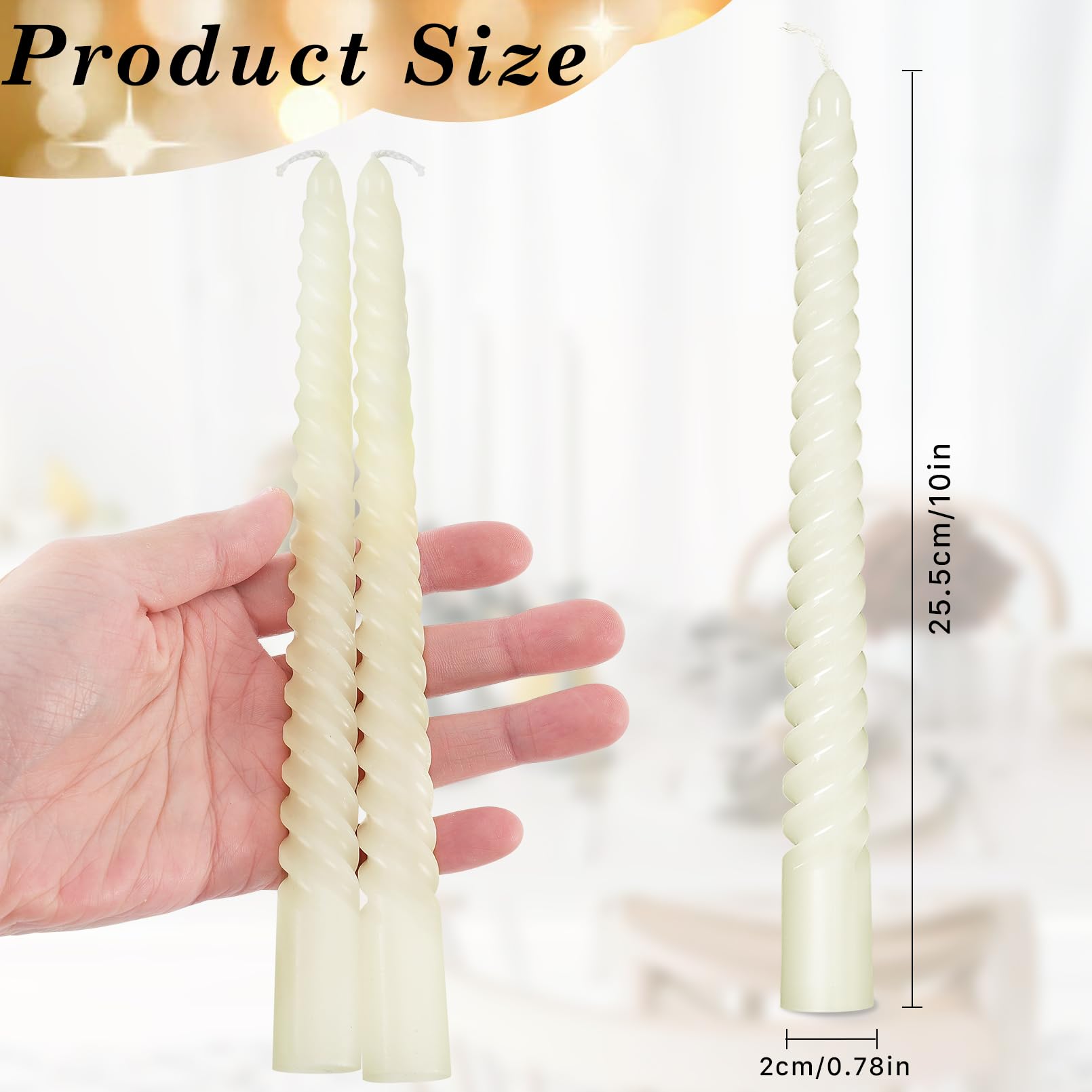 Twist Taper Candles, 10Inch White Spiral Dripless Dinner Candles (8Pcs)