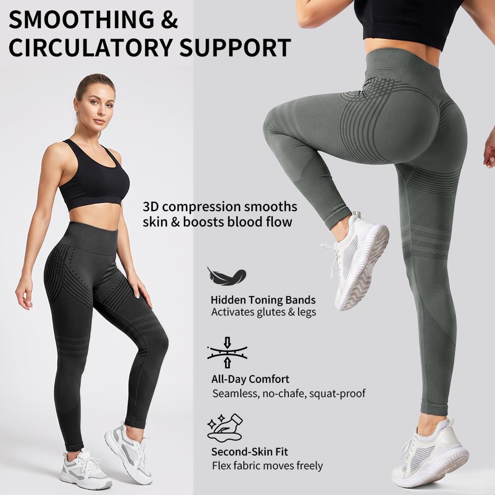 Aolso Legginsy kompresyjne 3D damskie, legginsy antycellulitowe 3D, trening, podnoszące pośladki, wysoka talia, kontrola brzucha, bezszwowe legginsy dla kobiet, do biegania, sportu, treningu, jogi
