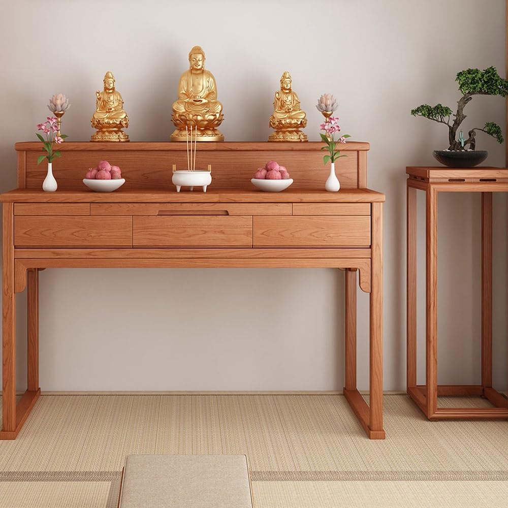 Mesa de Altar China Mesa de Altar Madera Maciza | Inicio Escritorio de Adoración Santuario Zen(Bruin,Pequeño)