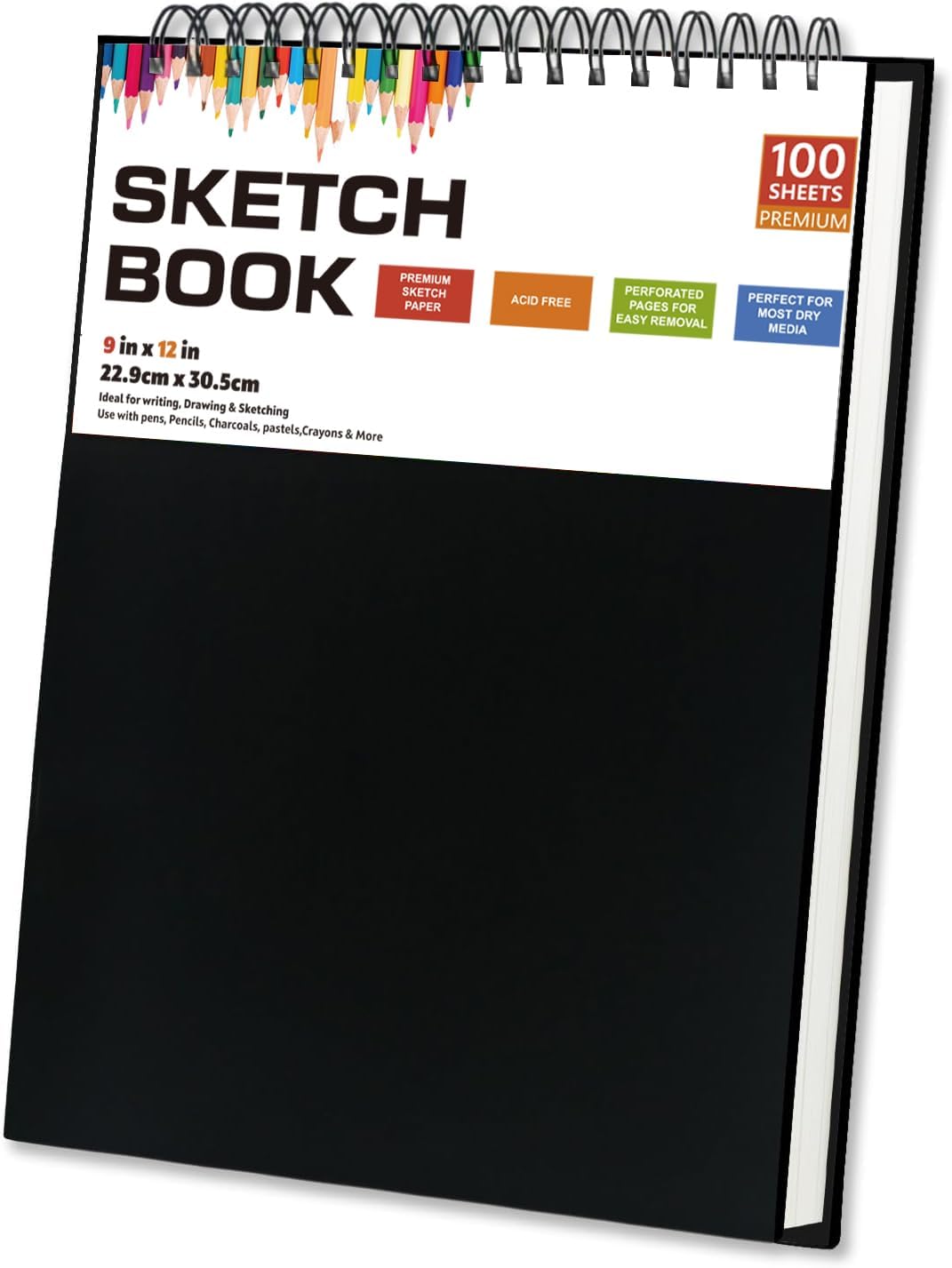 Sketch Book for Drawing - 120gsm Thick Paper, Spiral Bound, 100 Sheets, 9" x 12" Inch - Ideal for Artists, Students & Doodling Handheld with Batteries & Fast Charger