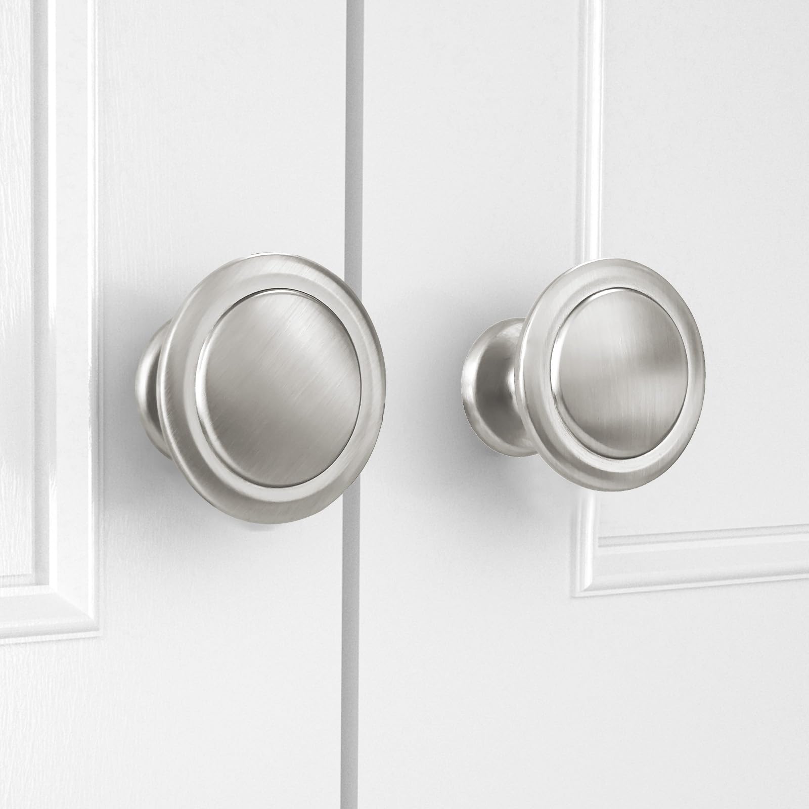 HOMOTEK 5 Pack Cabinet Knobs Drawer Pulls Zinc Stepped Round Dresser Handles,Kitchen,Cupboard, Bathroom, Wardrobe, Cabinet Hardware,Brushed Nickel