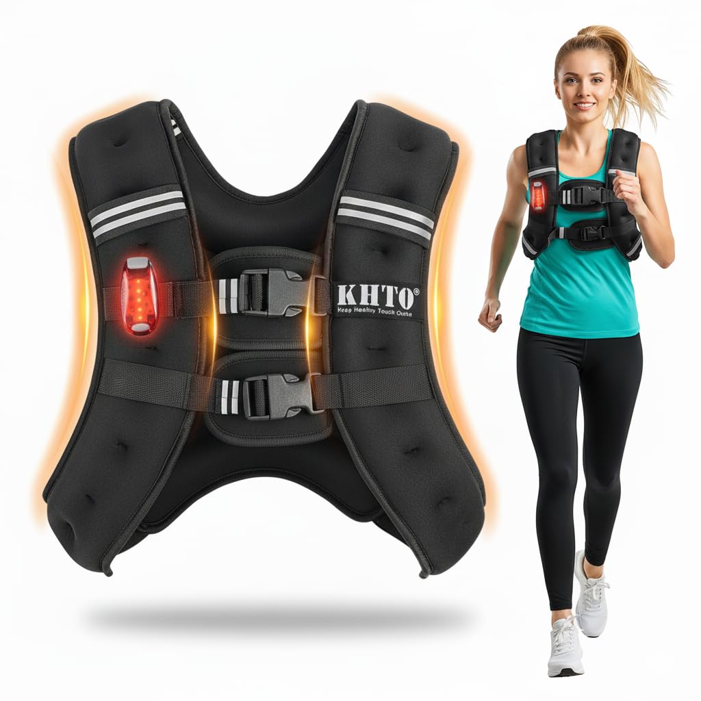 KHTO Weighted Vest Woman Men-5lbs 10lbs 15lbs 20lbs 25lbs 30lbs Weight Vest with Warning Light Reflective Strip for