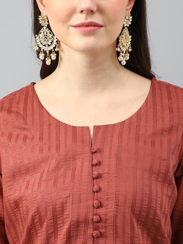Image of Hritika Women's Cotton Blend Jacquard Woven Kurta with Palazzo Set HRKB0048