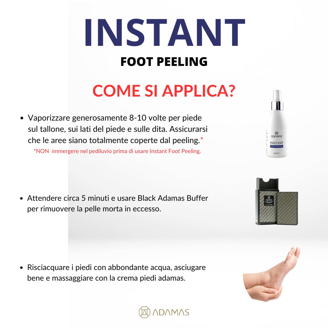 ADAMAS Kit Instant Foot Peeling -Trattamento Piedi Rimozione Calli Istantaneo in soli 5 minuti - Rimuovi facilmente la pelle secca e ruvida - 1x50ml + 1pz (Kit Buffer+ Instant Peeling)