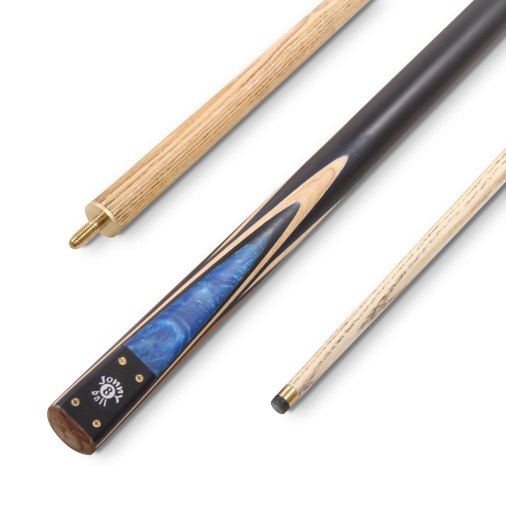 Jonny 8 Ball MARBLE 57 Inch 2 Piece Centre Joint Matching Ash Grain Snooker and Pool Cue with 9mm Tip (Blue)