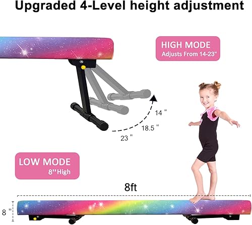 Miniatura 2 de GLANT - Viga de equilibrio ultrasimple ajustable y plegable de 8 pies, equipo de gimnasia de suela de piso alto y bajo, sin necesidad de