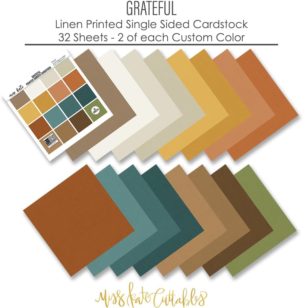 Cardstock - Grateful - for Thanksgiving Fall Autumn Turkey Day - 32 Sheets - Single-Sided Card Stock - Linen Print Smooth 67lb - Scrapbooking Scrapbook Card Making Paper Crafting - Miss Kate Cuttables