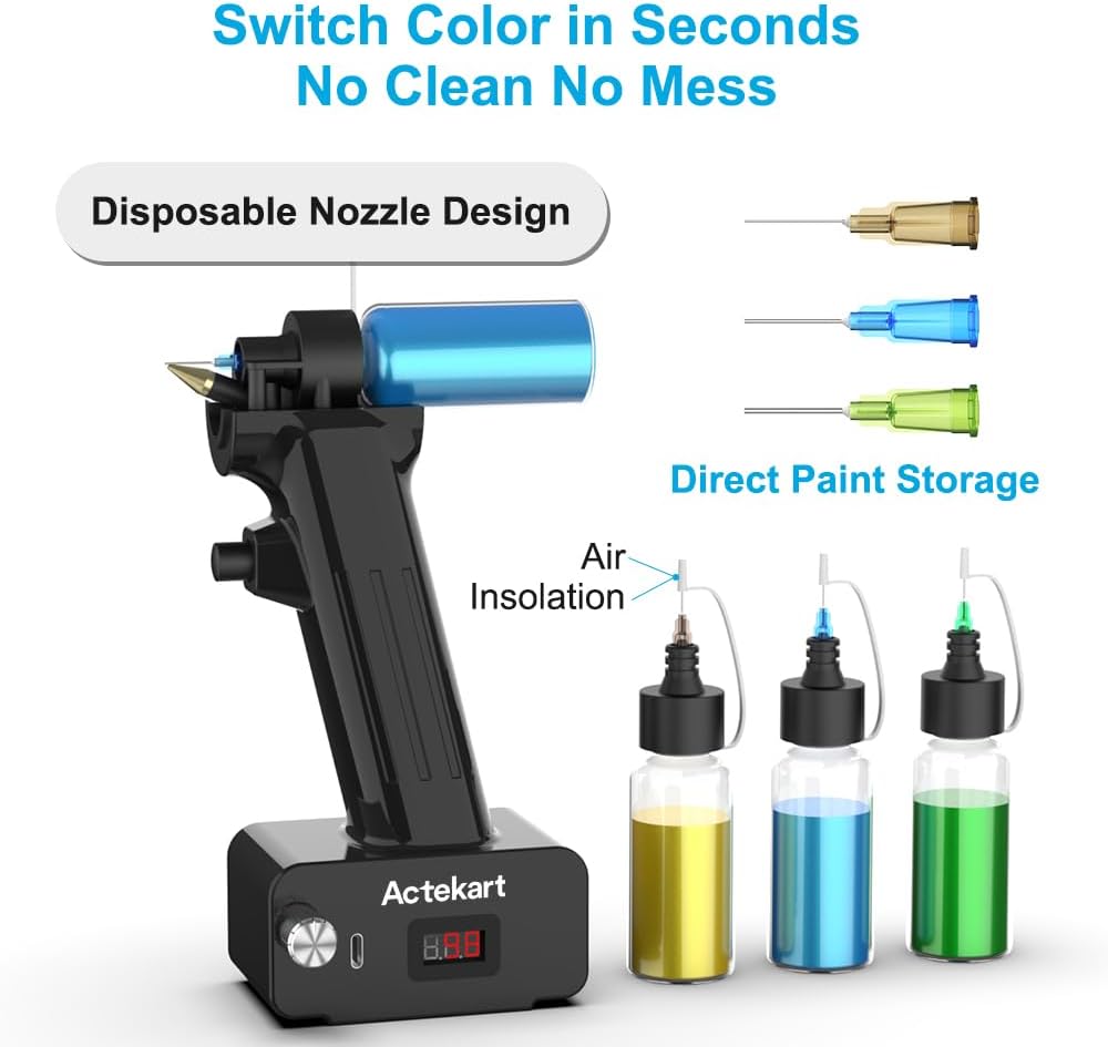 No-Clean Airbrush Kit with Disposable Nozzle (50pcs x 0.2mm & 100pcs x 0.3mm & 100pcs x 0.5mm Disposable Nozzles)- 30PSI Rechargeable Portable Cordless Airbrush Spray Gun