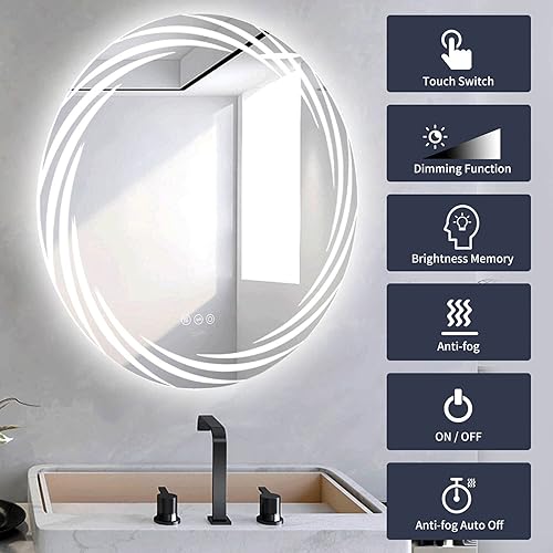 Miniatura 2 de Espejo LED de tocador de baño para pared 28 x 28 pulgadas espejo de baño LED de memoria inteligente interruptor táctil antivaho espejo de tocador