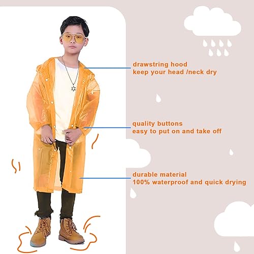 Miniatura 3 de Unittype Poncho de lluvia para niños, 4 piezas, portátil, reutilizable, EVA, con capucha y mangas para actividades al aire libre, Rosa, verde, azul,