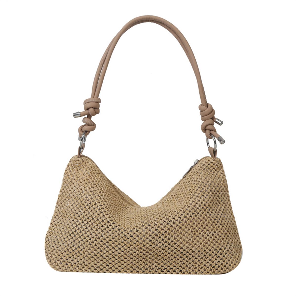 Borsa da spiaggia in paglia 2024 nuove borse di paglia per le donne, piccola borsa da spiaggia con cerniera, simpatiche borse a tracolla estive, borse tessute, cachi