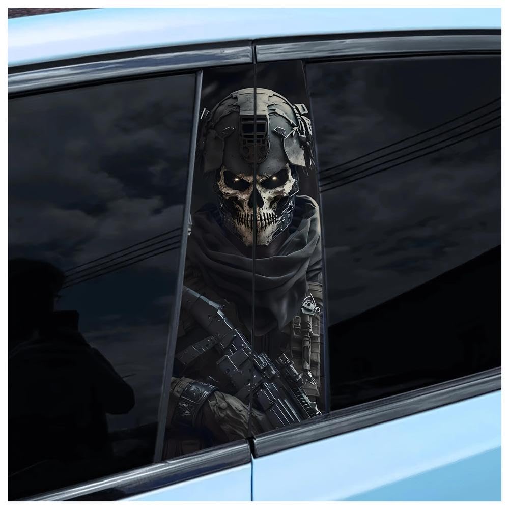 Decorative Items 2pcs Car B-Pillar Decals Fantasy Military Skull Soldier Tape Vinyl Car Center Pillar Waterproof Sticker