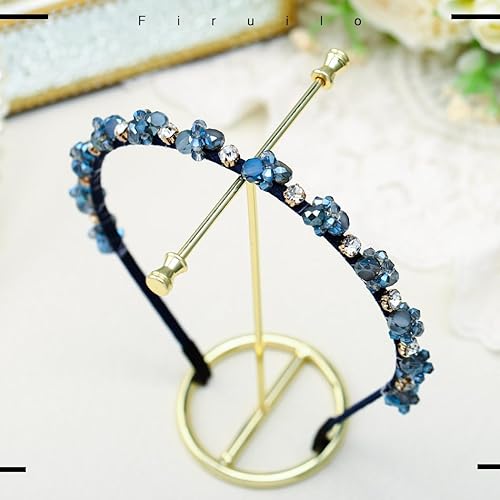 Miniatura 2 de Diademas finas con diamantes de imitación azules, bandas para el cabello con cuentas de cristal brillante para mujeres y niñas (azul)