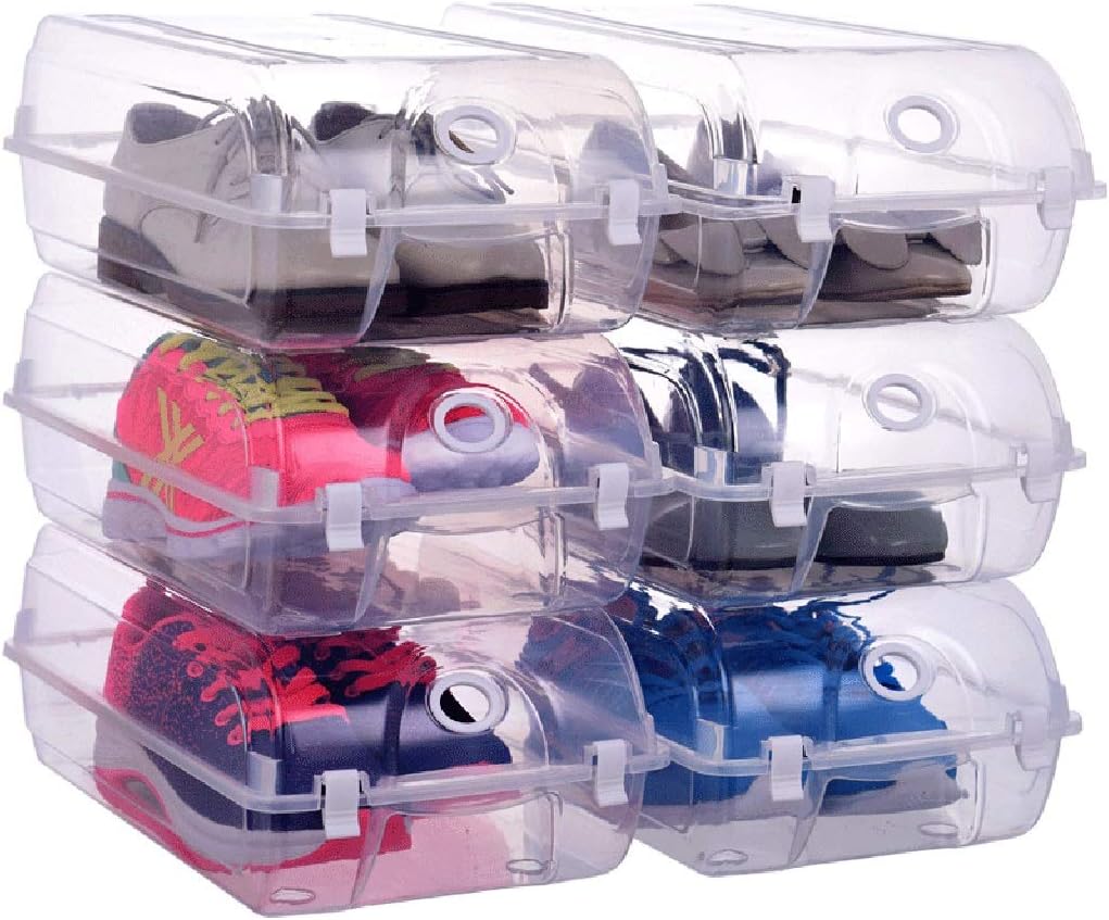 透明シューズボックス フリップタイプ 厚手プラスチック靴収納ボックス 9個(色:緑)(ホワイト)