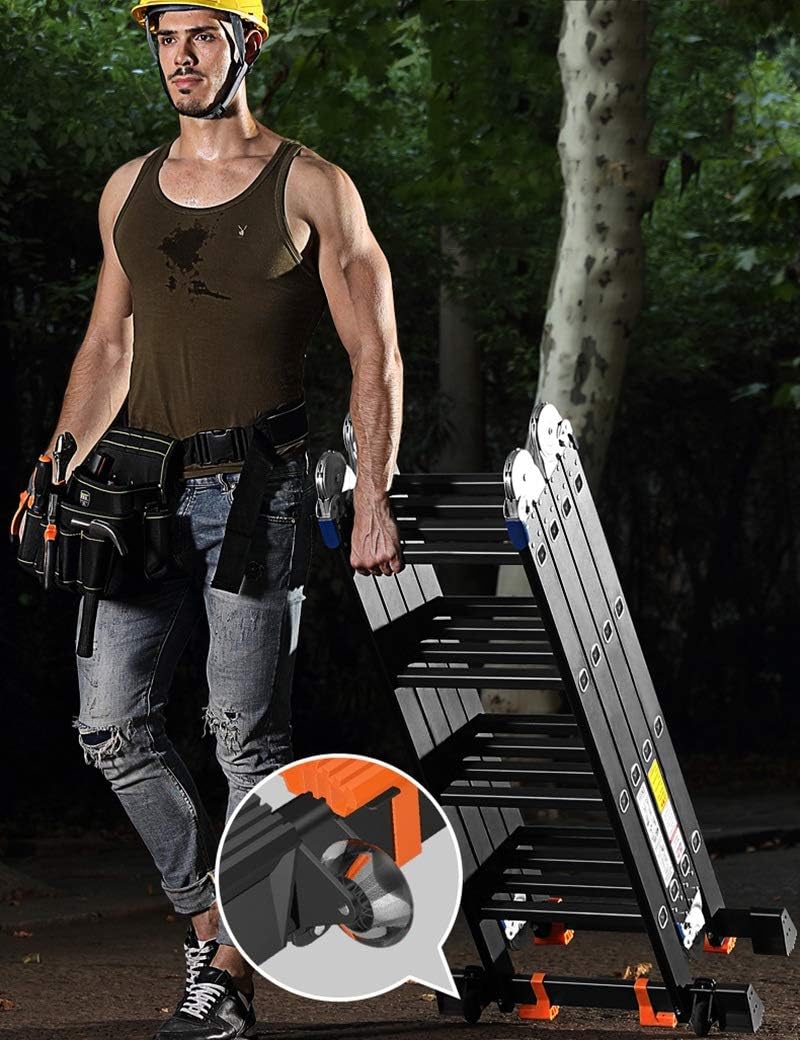 Extension Ladder Multi-Function Folding Ladder Thick Aluminum Alloy Ladders Household Ladder Lifting Ladder Engineering Ladder Stairs (Size : 5mm Straight Ladder 5.8m)