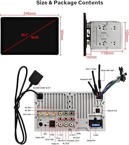Miniatura 6 de JOYING Unidad principal estéreo de coche 10.1 Android de doble DIN 4 GB+64 GB 8 núcleos Android 10 Radio de coche 1920 x 1200 pantalla de resolución