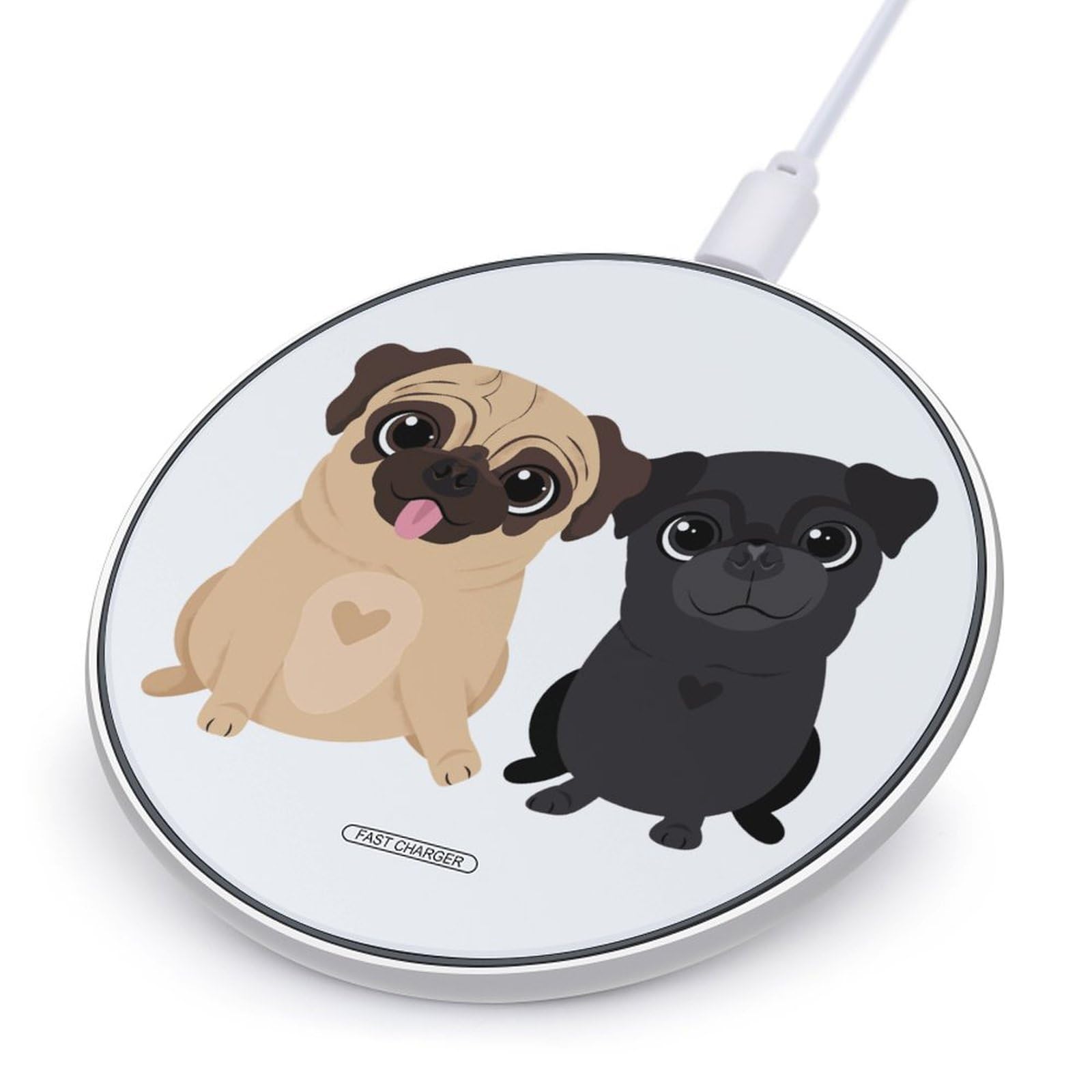 Funny Pugs Dogs Charger Pad 10W Round Fast Charging Stand with USB Cable Compatible with iPhone, style