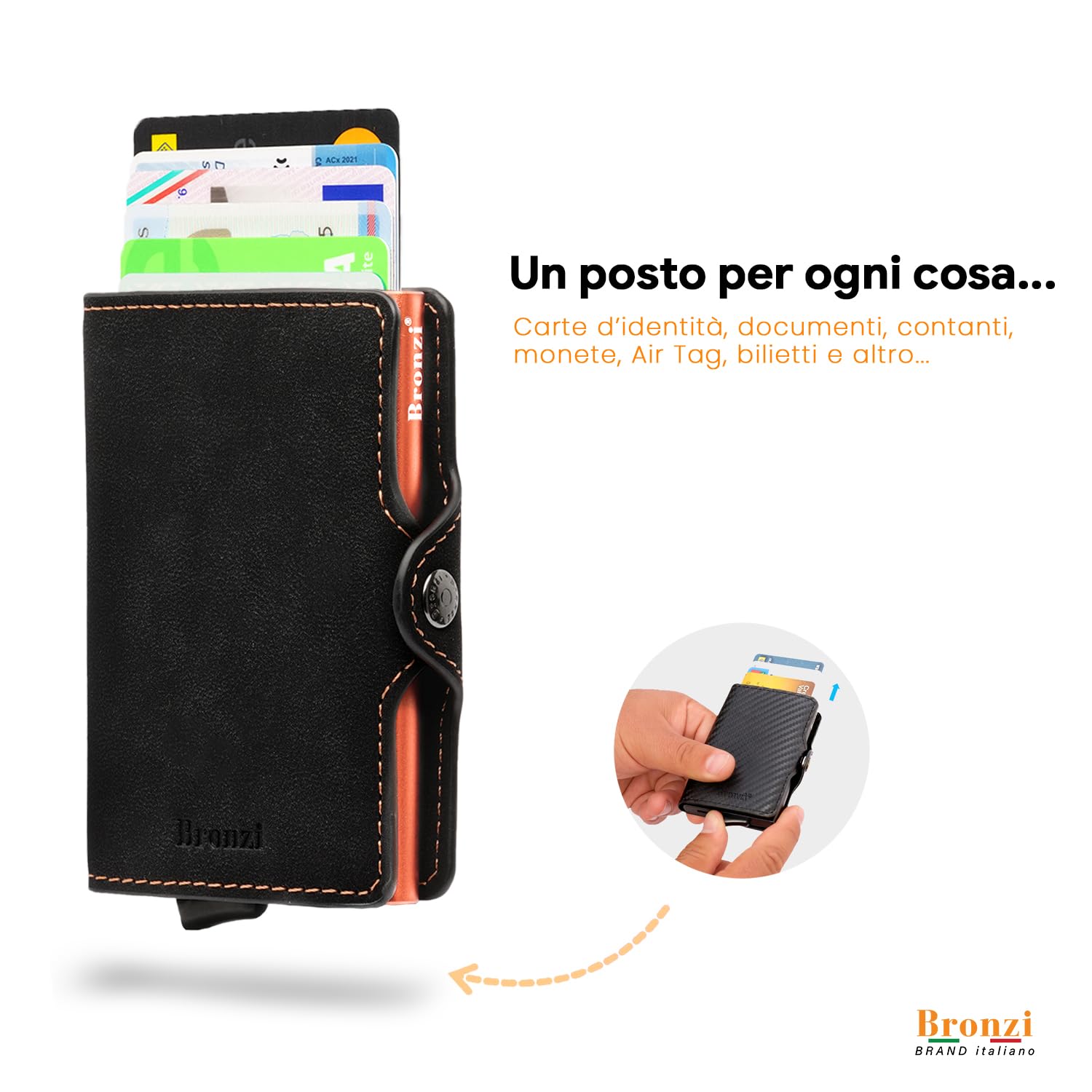 Bronzi® Portafoglio Uomo Slim Piccolo | Portacarte Donna Portatessere Porta Carte Di Credito | Protezione RFID con Portamonete | (Opaco Arancione)
