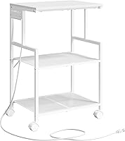 MAHANCRIS 3-Tier Mobile Printer Stand with 2 AC Outlets & 2 USB Ports, Lockable Wheels - Rolling Cart for Home Office Kitchen White PTWT78E01