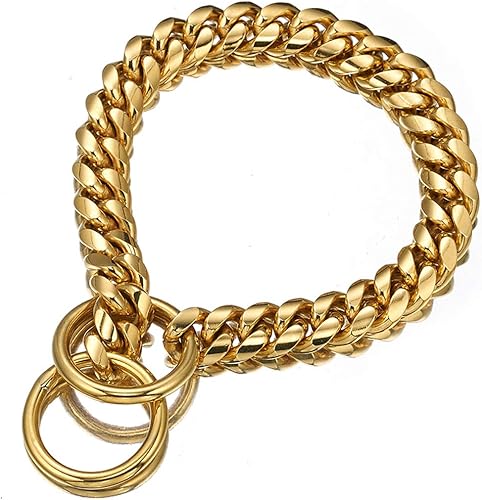 Miniatura 6 de Aiyidi Collar de cadena de perro chapado en oro de 18 quilates de acero inoxidable de 0.394 in, 0.472 in, 0.591 in, 0.709 in, collar de eslabones