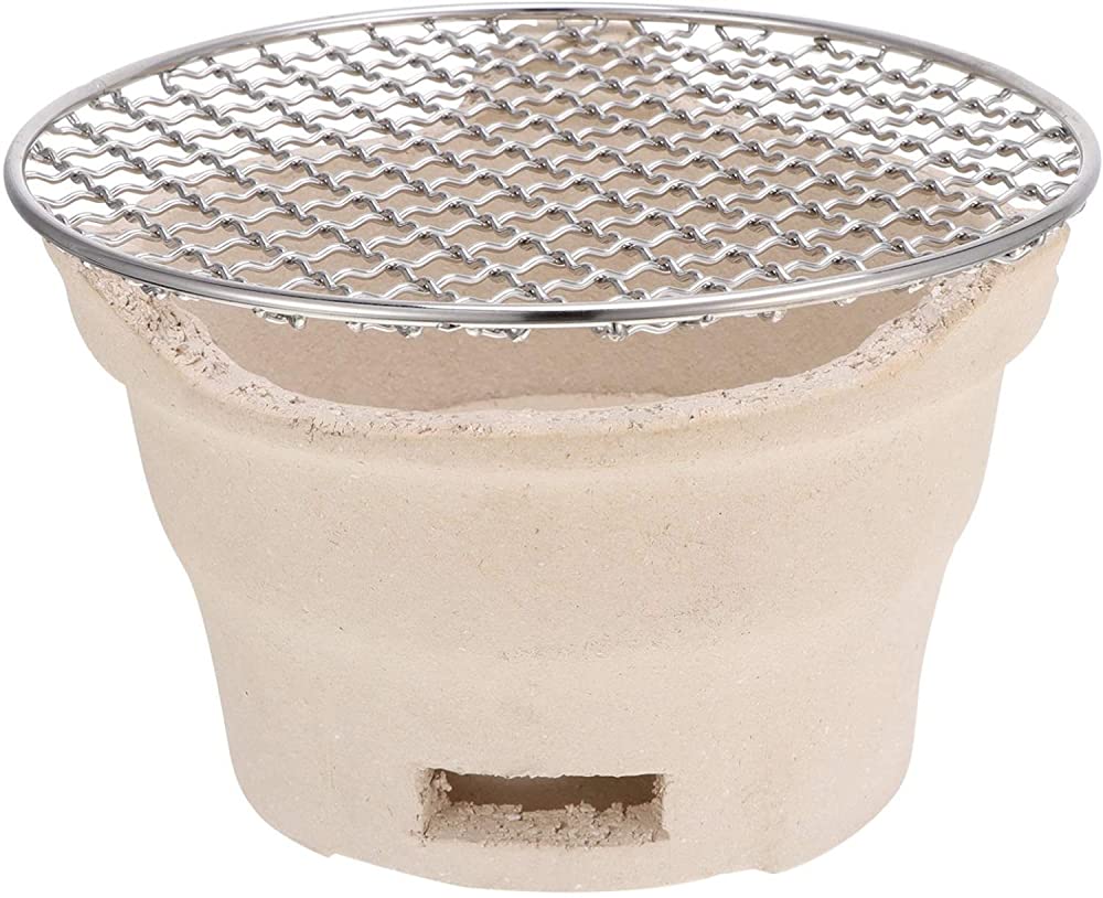 Griglia per Barbecue a Carbone Ceramica Griglia per Barbecue Coreana Griglia da Tavolo Portatile in Rete in Acciaio Inossidabile per Campeggio Famiglia all'aperto-19 * 19 * 12.5cm