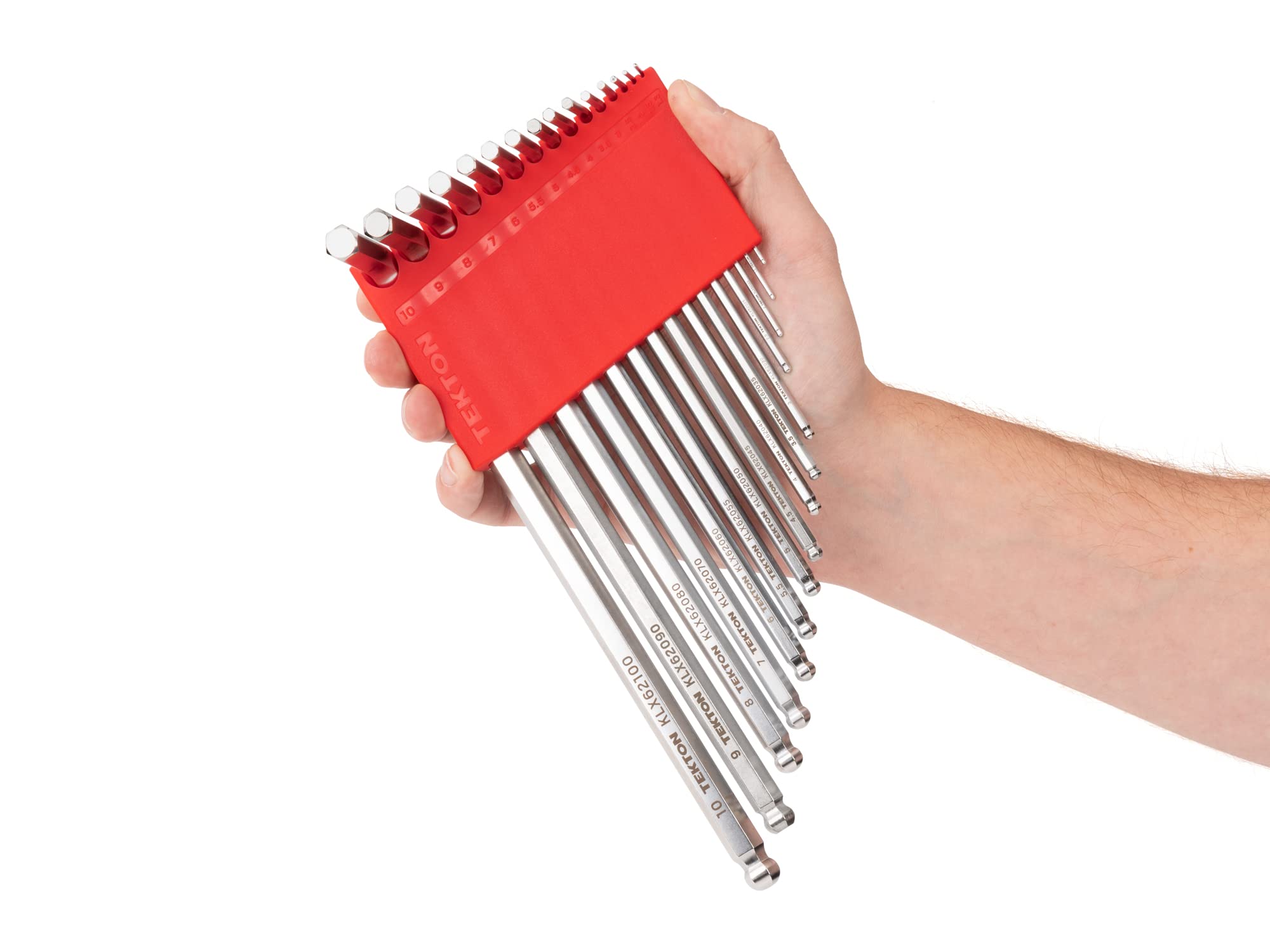 TEKTON Zestaw kluczy sześciokątnych z końcówką kulową, 28-częściowy (0,050-3/8 cala, 1,3-10 mm) z uchwytem | KLX91301