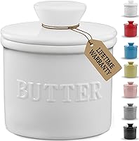 PriorityChef French Butter Crock with Lid - Keeps Butter Spreadable & Fresh on Counter for 10 Days, Ceramic Butter Keeper Dish, White